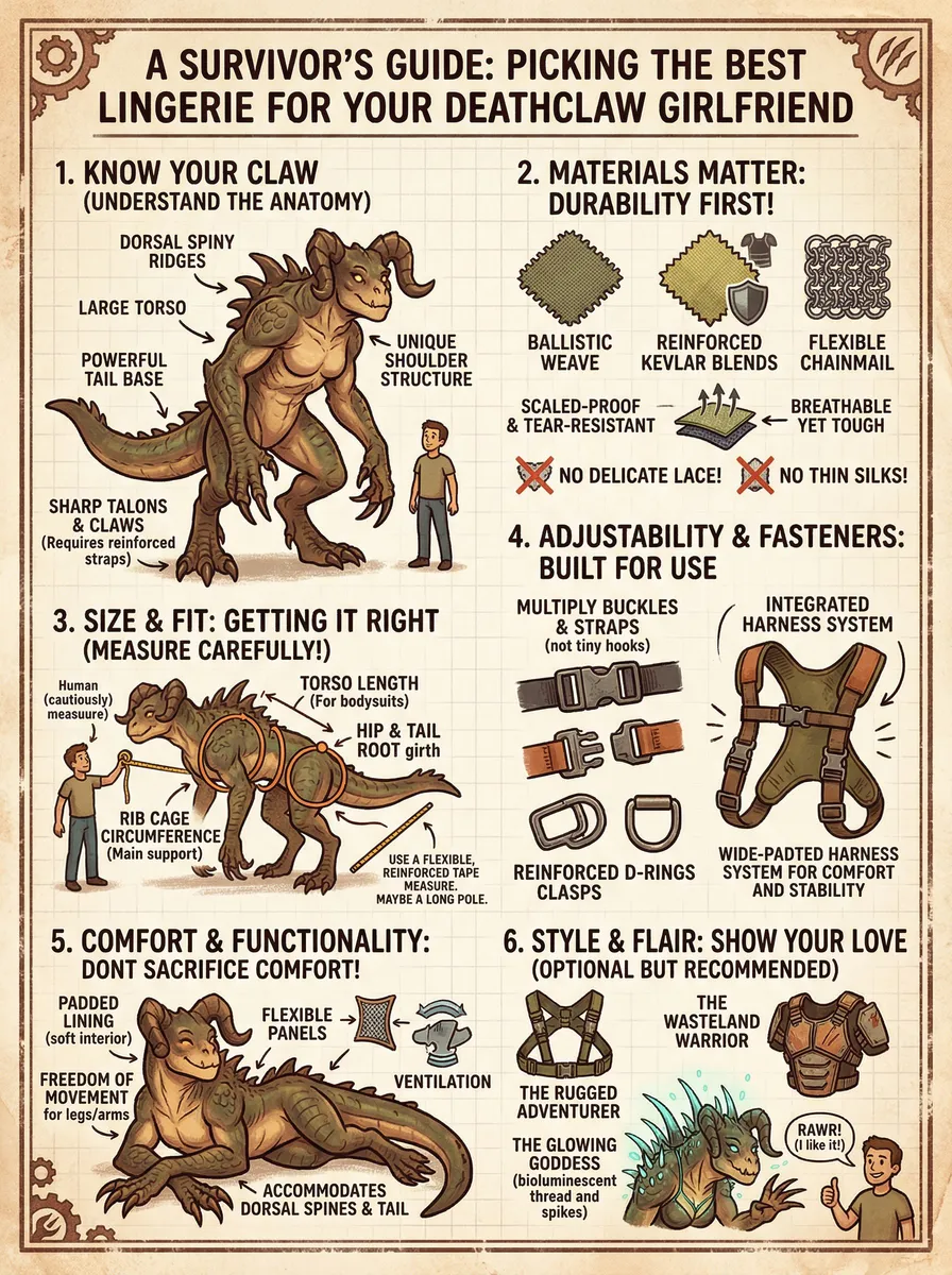 an infographic on how to pick the best lingerie for  your deathclaw girlfriend